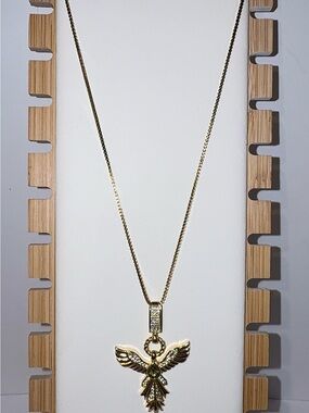 14K Gold Plated Holy Spirit Dove Pendant Necklace with Green Crystal 20”